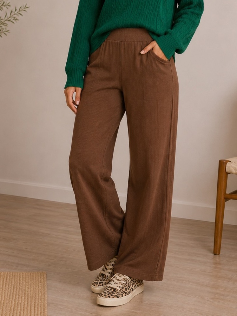 MOTF Stretch Pants Womens Size Medium Brown Comfy Coastal Neutral Capsule